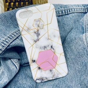 iPhone 6s Plus Case Pink Gold Geometric Marble Print NEW Silicone Glossy Cover
